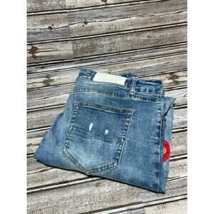 RS1NE Men’s Jeans Patches‎ Distressed Blue Size 34/32